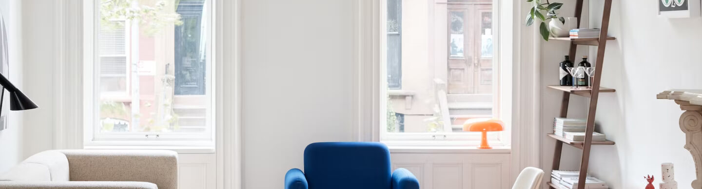 Living room with white walls