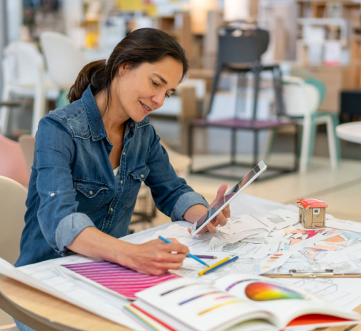 Woman working on the interior design project