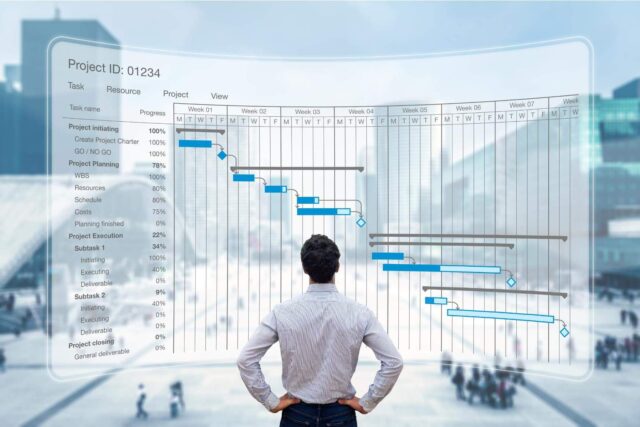 Man against a virtual diagram